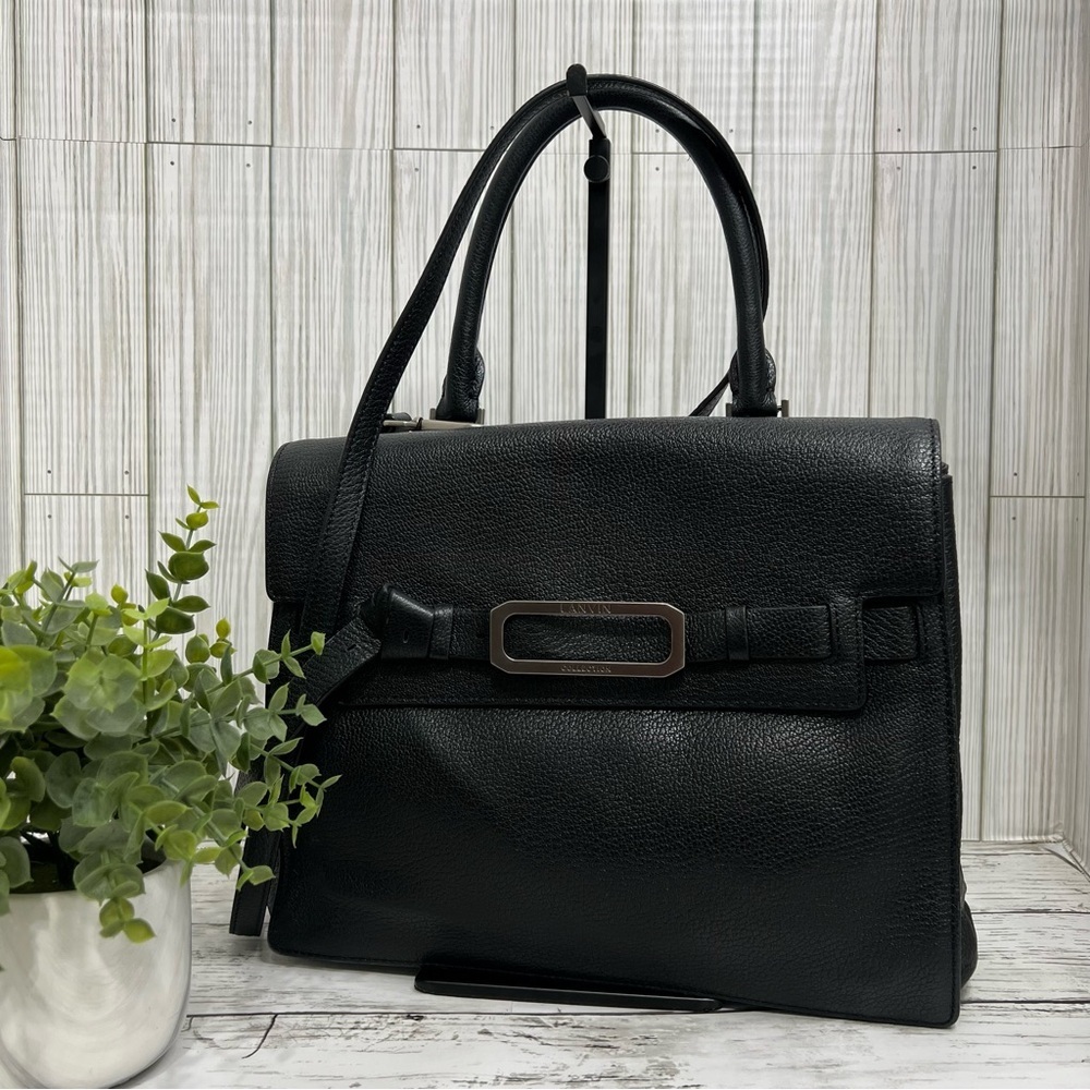 Lanvin Black Pebbled Leather Tote Bag Structured Satchel with Detachable Strap